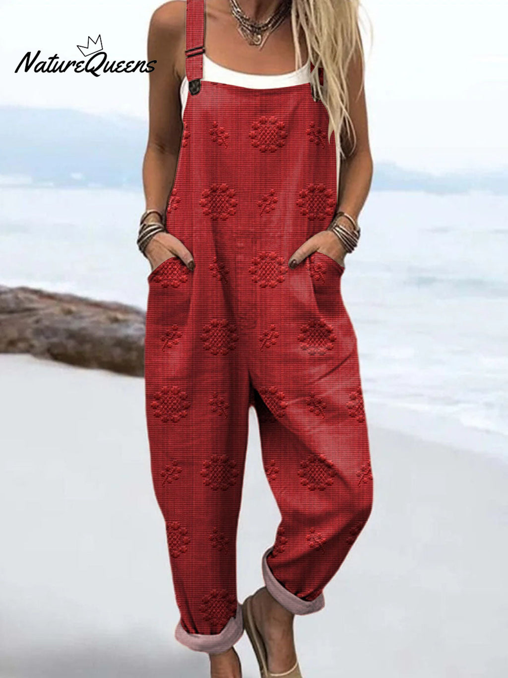 Women's Vintage Floral Pattern Art Print Casual 100% Cotton Wide Leg Jumpsuit