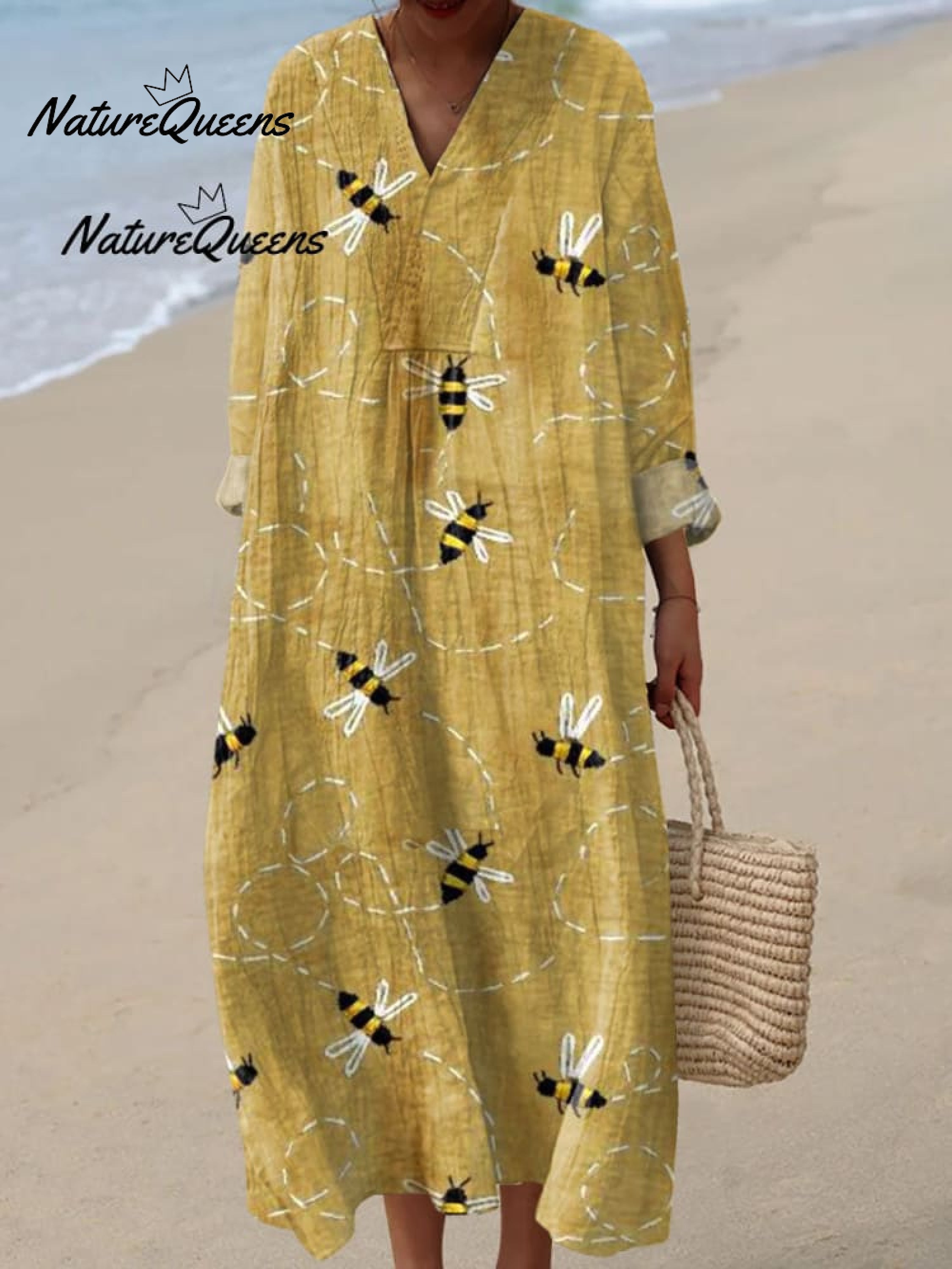 Women's Flying Bees Embroidery Pattern Casual Cotton Wide Leg Jumpsuit