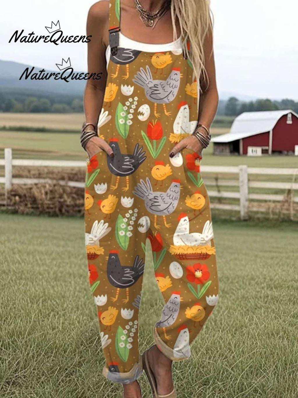Women's Flying Bees Embroidery Pattern Casual Cotton Wide Leg Jumpsuit