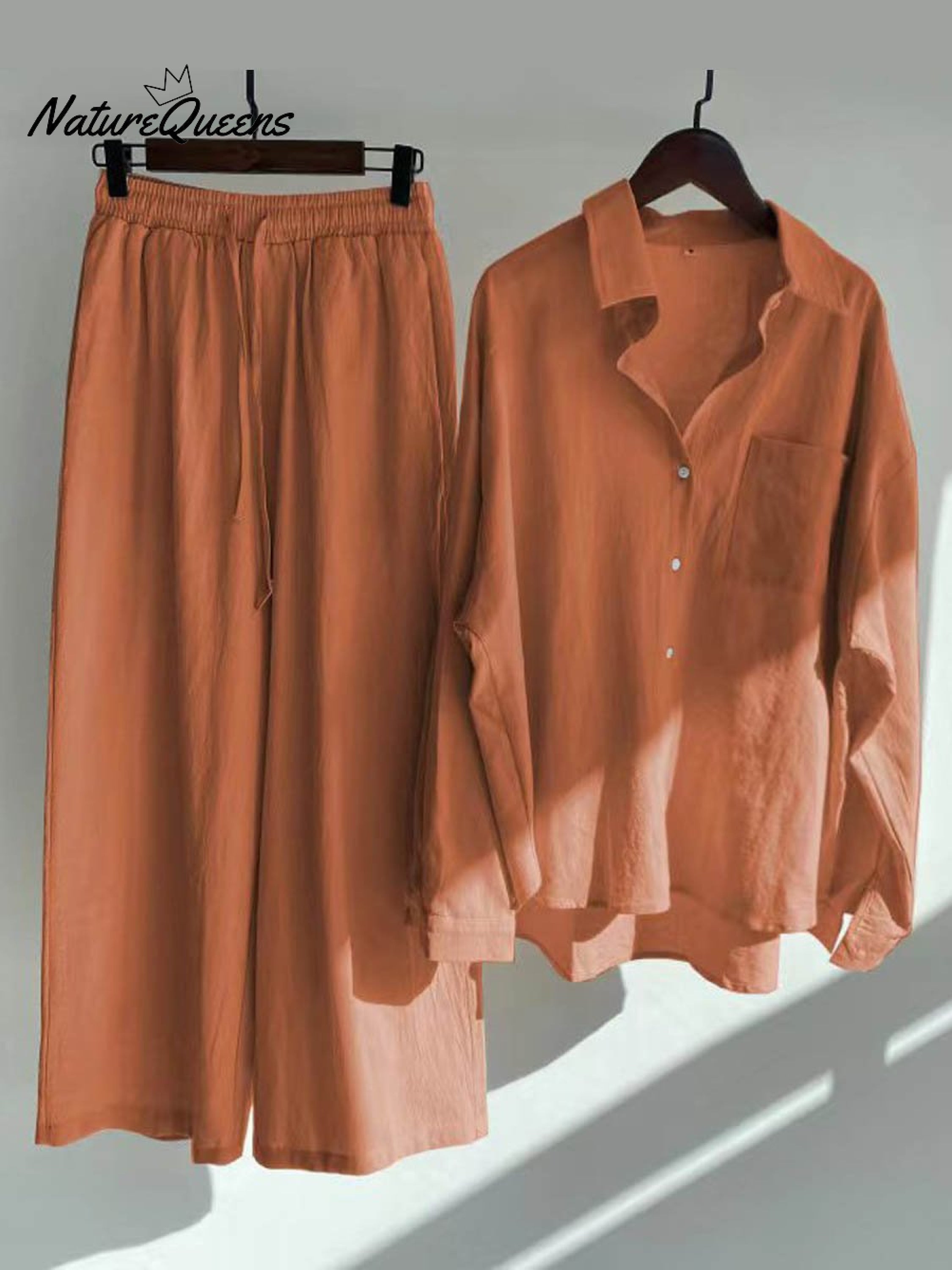 Women's Solid Color Loose Elegant High Waist Casual Cotton And Linen Suit