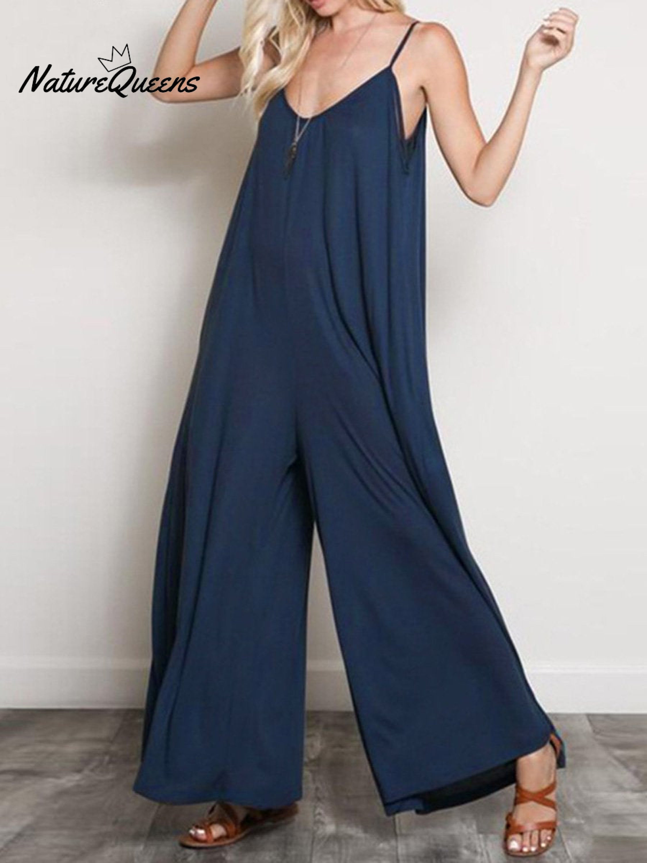 Women's Summer V-Neck Wide Leg Jumpsuit